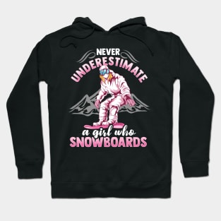 Never Underestimate A Girl Who Snowboards I Winter Snow graphic Hoodie